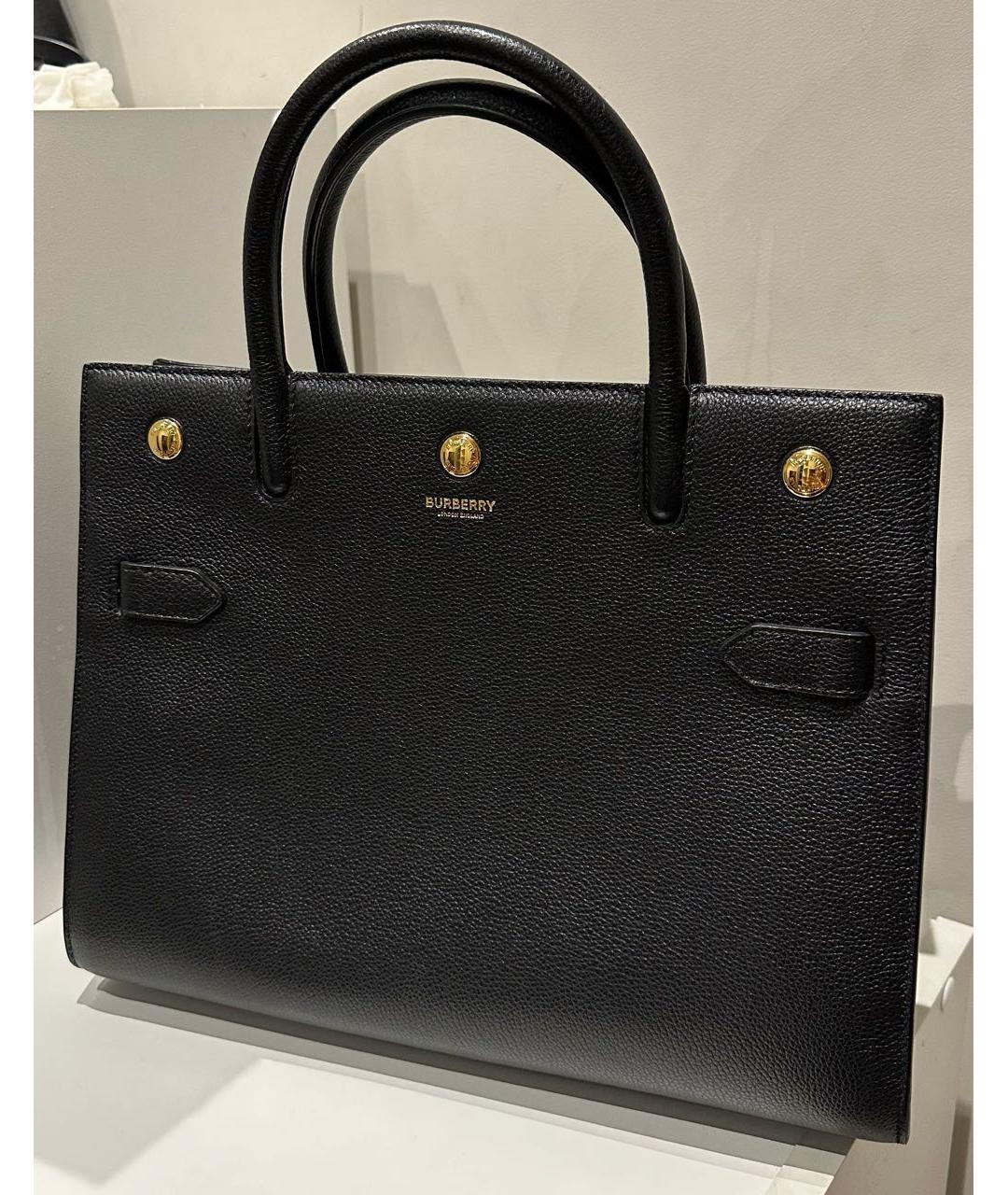 BURBERRY Черная кожаная сумка тоут, фото 5