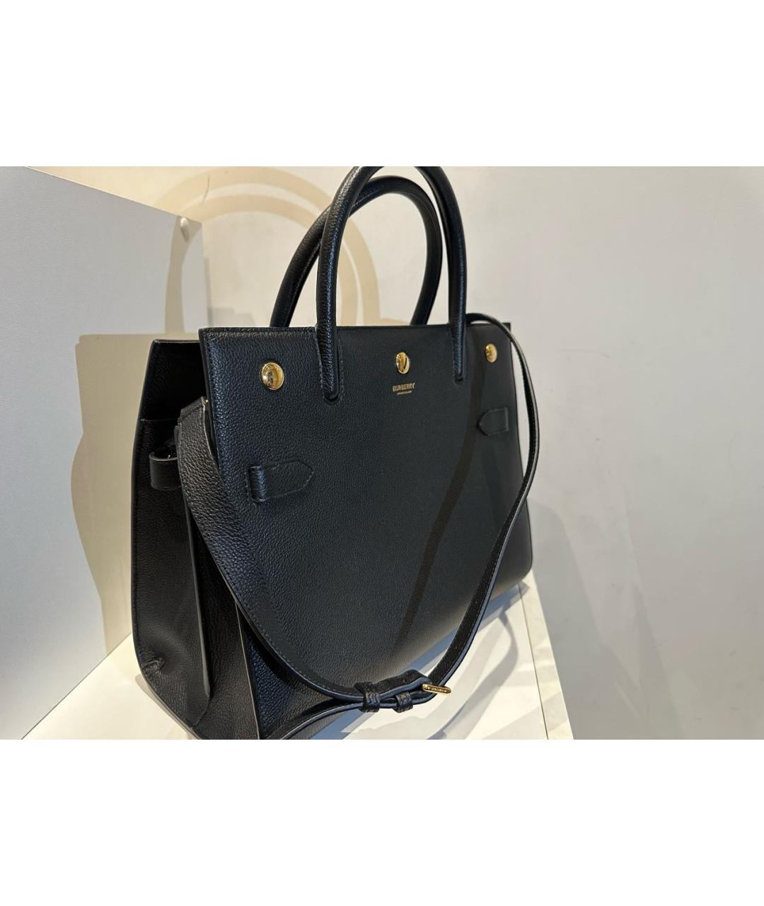 BURBERRY Черная кожаная сумка тоут, фото 2