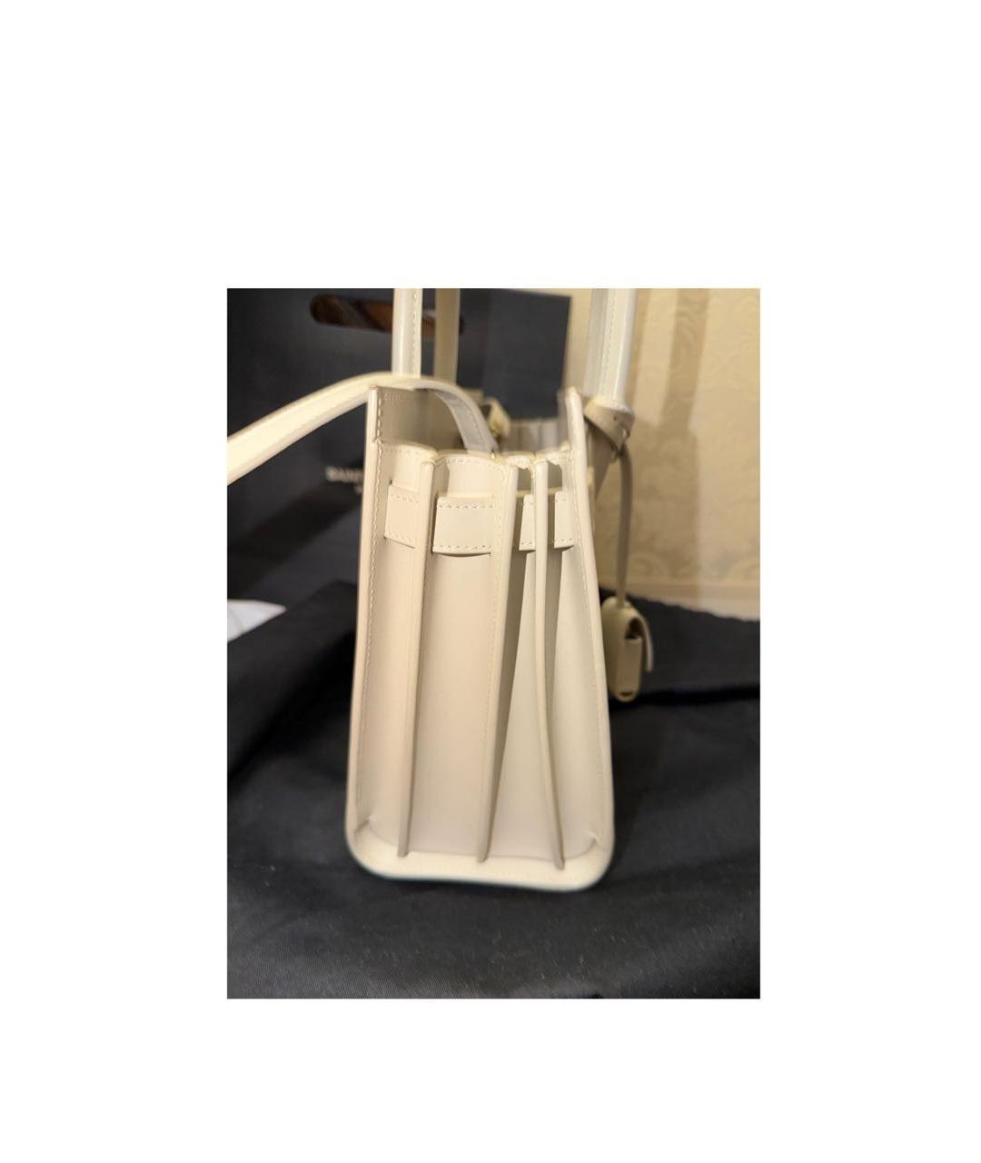 SAINT LAURENT Белая кожаная сумка через плечо, фото 5