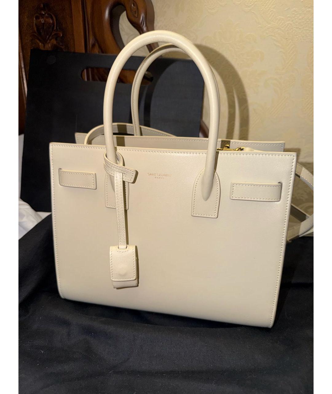 SAINT LAURENT Белая кожаная сумка через плечо, фото 3