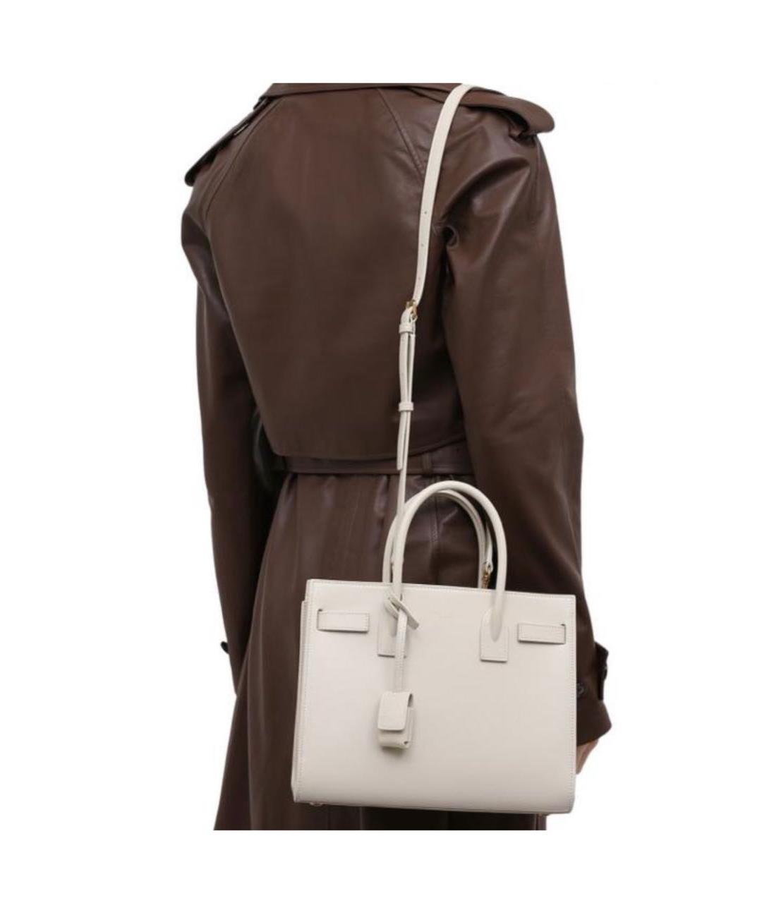 SAINT LAURENT Белая кожаная сумка через плечо, фото 2