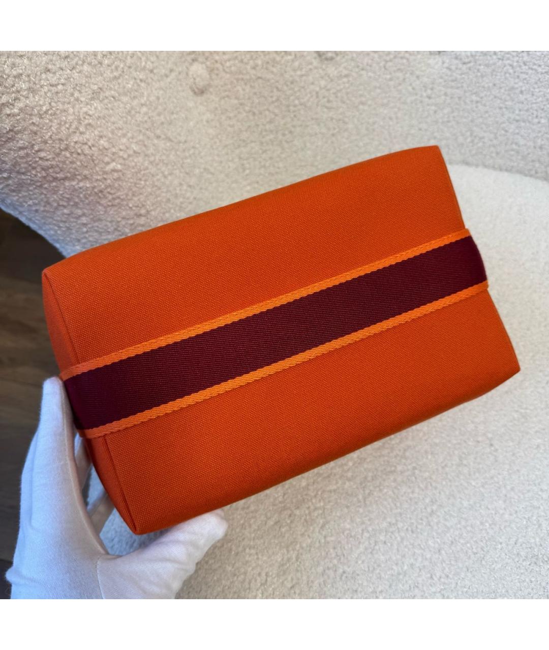 HERMES Оранжевая хлопковая косметичка, фото 4