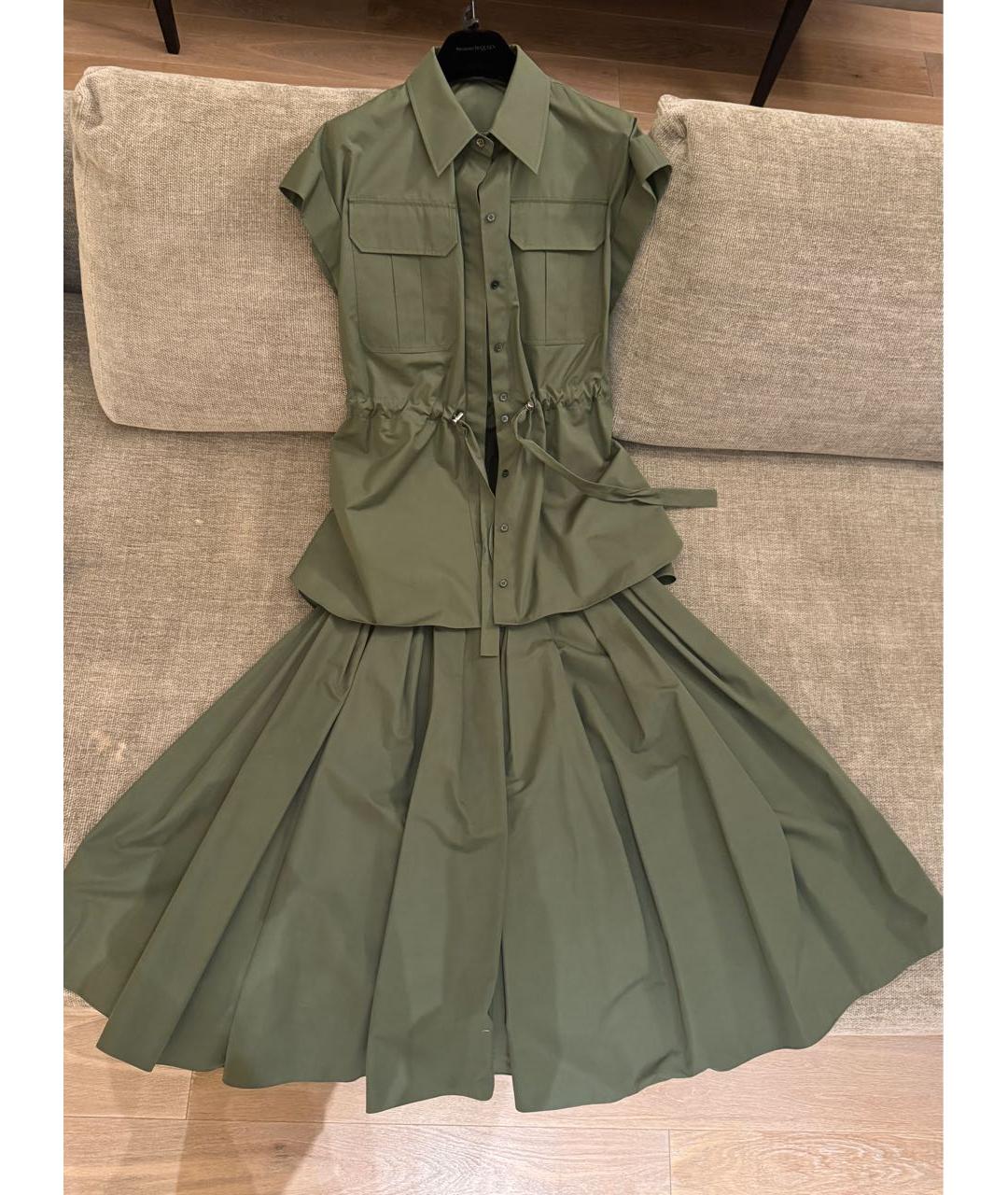 ALEXANDER MCQUEEN Хаки хлопковый костюм с юбками, фото 5