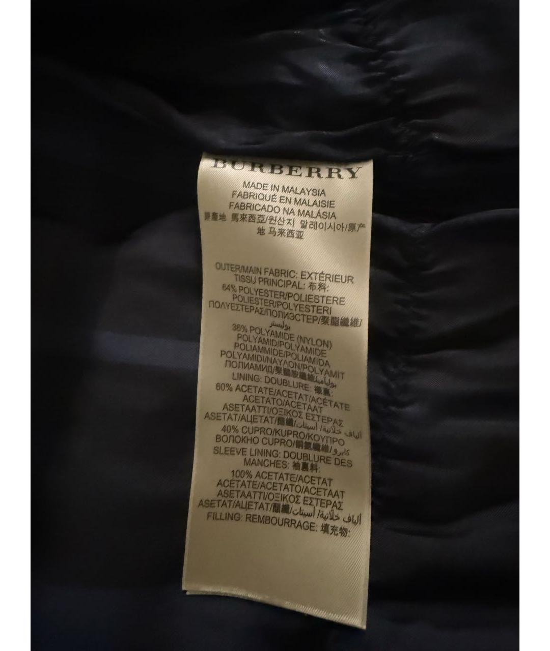 BURBERRY Темно-синий полиамидовый пуховик, фото 5