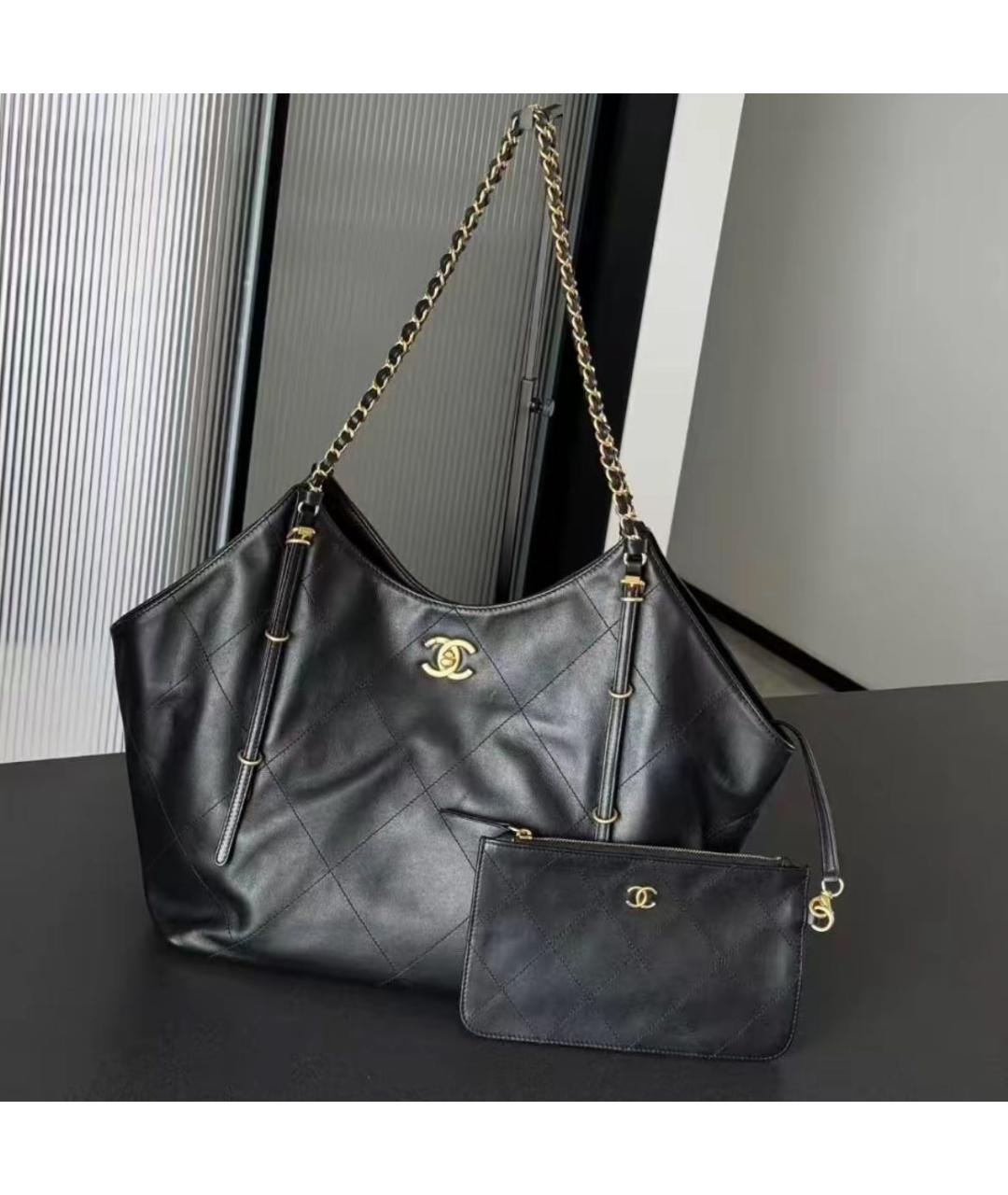 CHANEL Черная кожаная сумка тоут, фото 5