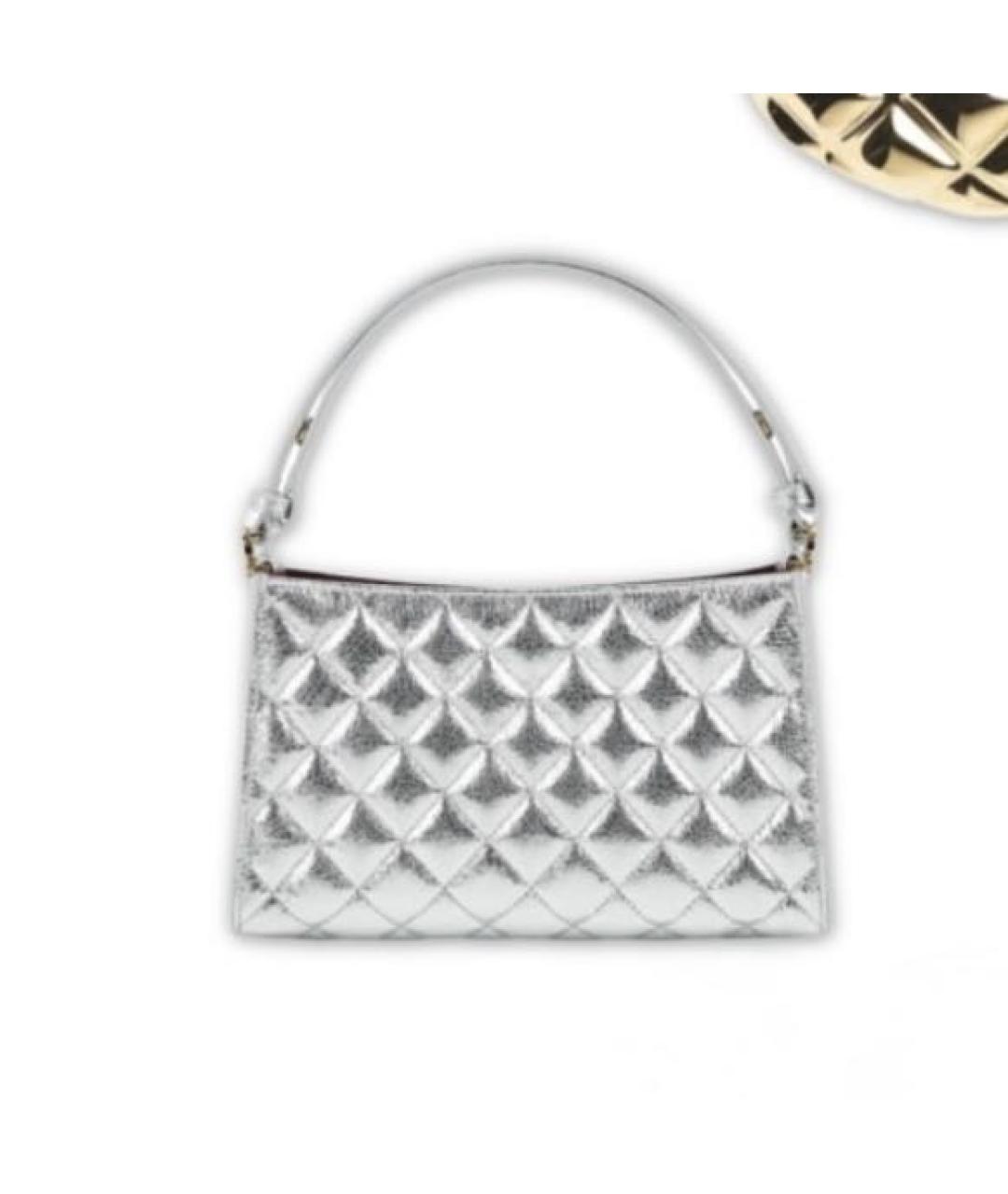 CHANEL Серебряная кожаная сумка с короткими ручками, фото 5