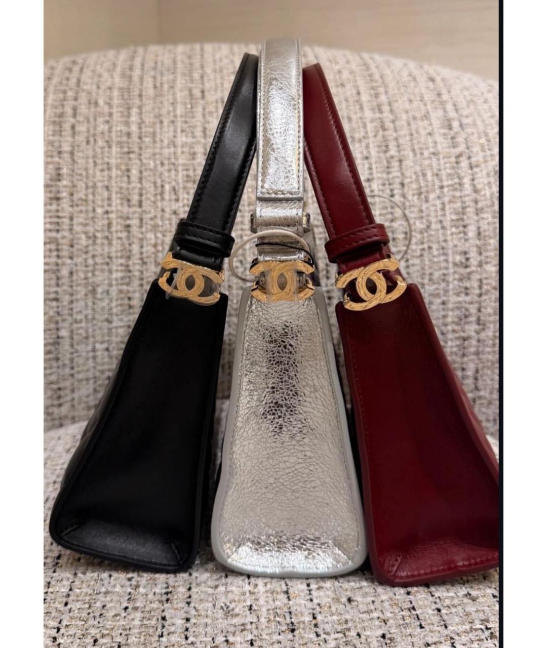 CHANEL Серебряная кожаная сумка с короткими ручками, фото 4