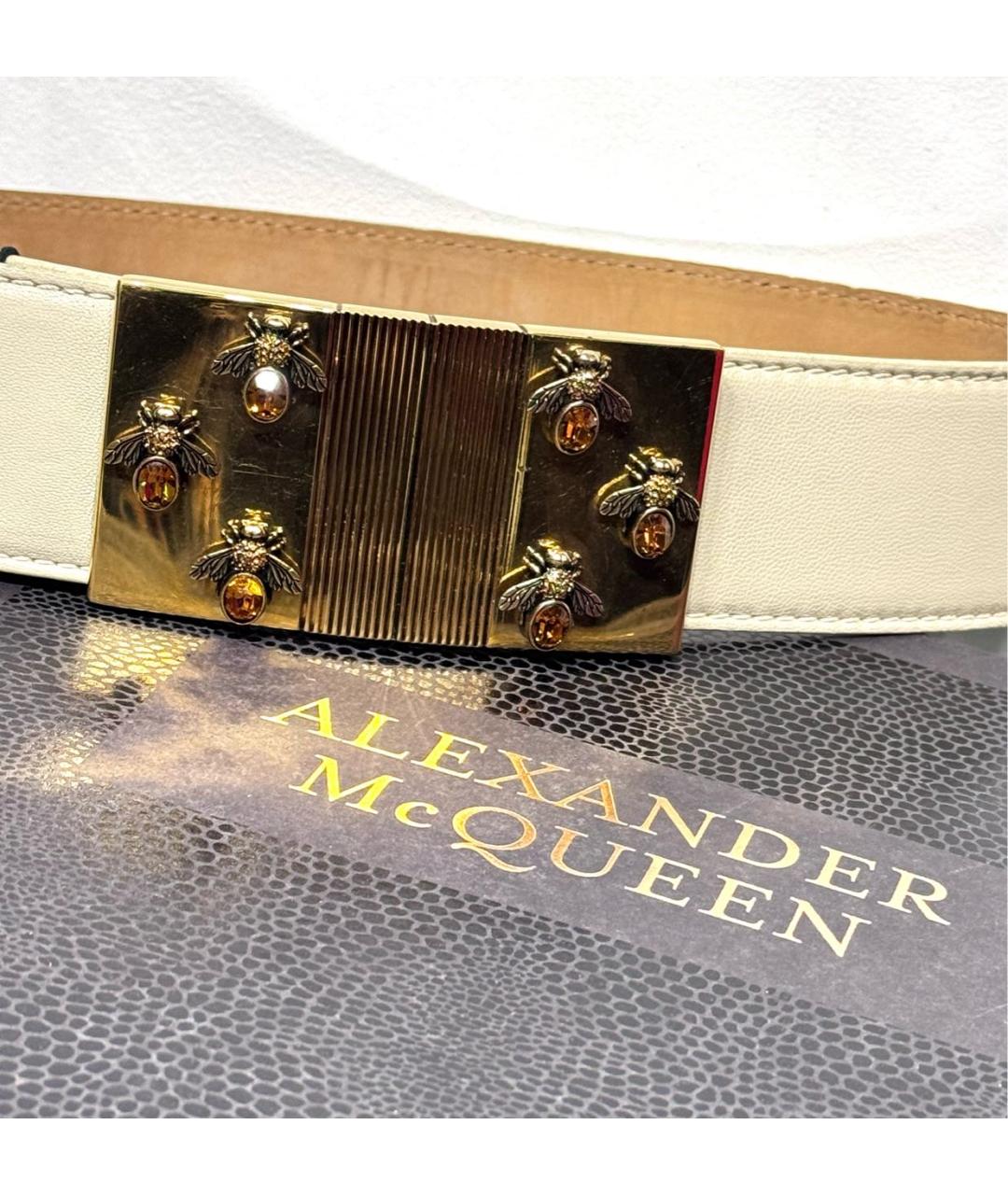 ALEXANDER MCQUEEN Бежевый кожаный ремень, фото 2