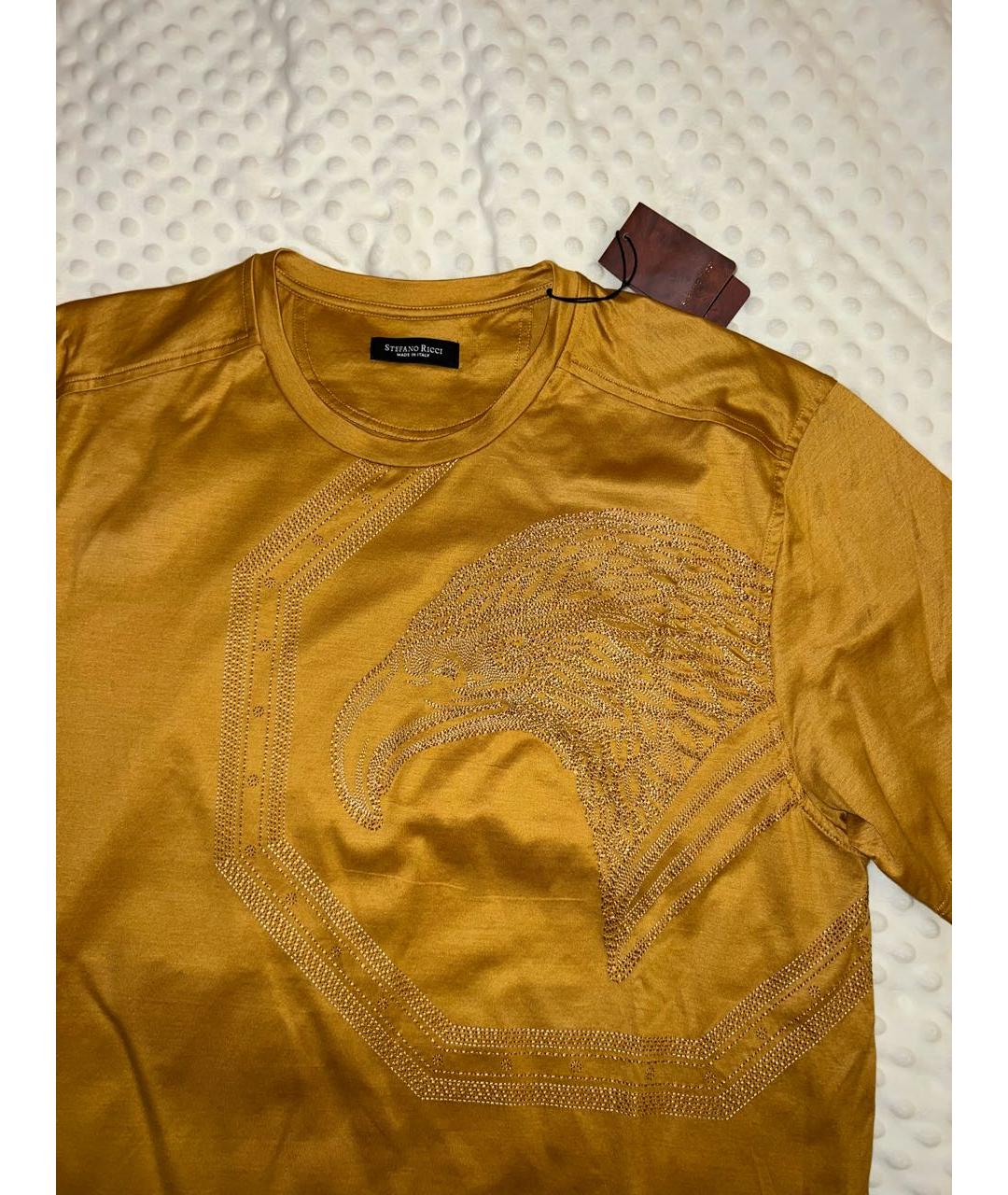 STEFANO RICCI Горчичная хлопковая футболка, фото 2