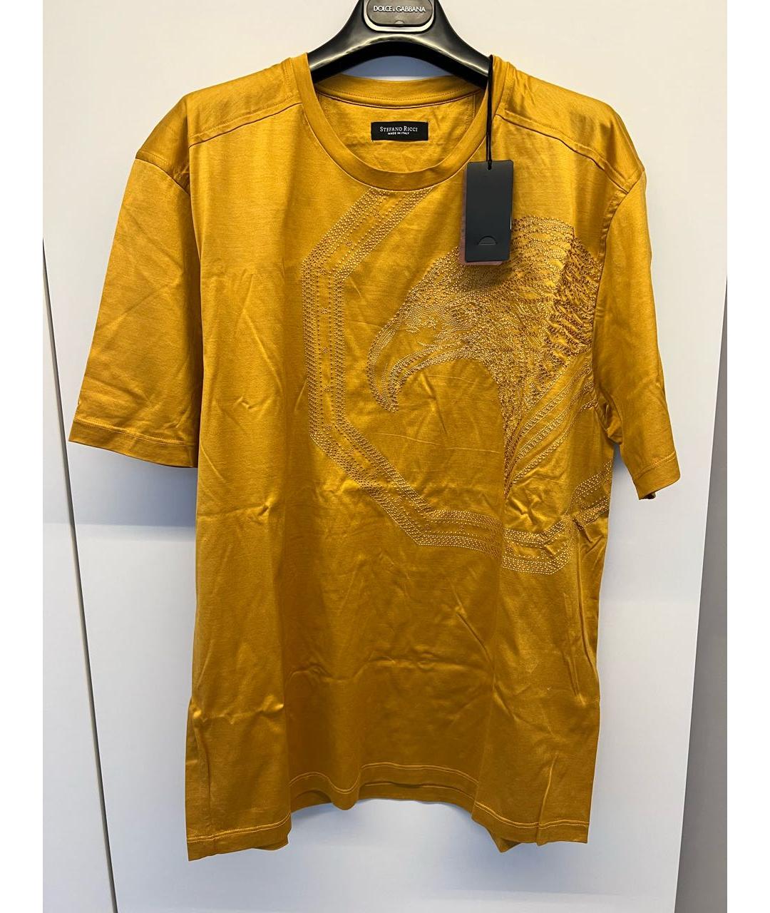 STEFANO RICCI Горчичная хлопковая футболка, фото 5