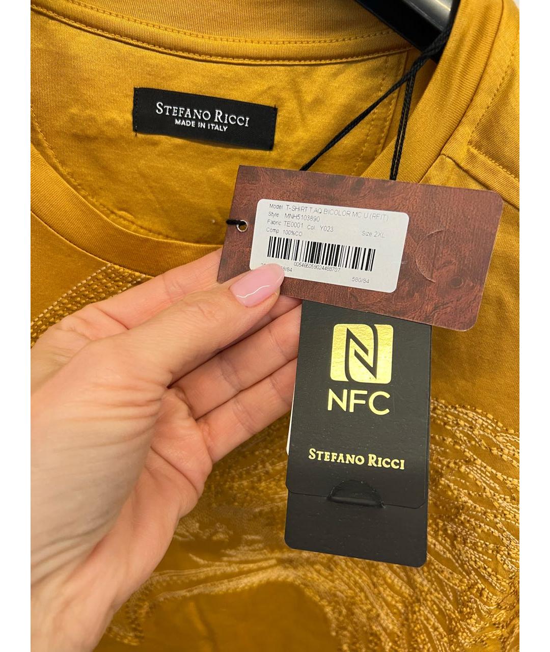 STEFANO RICCI Горчичная хлопковая футболка, фото 6