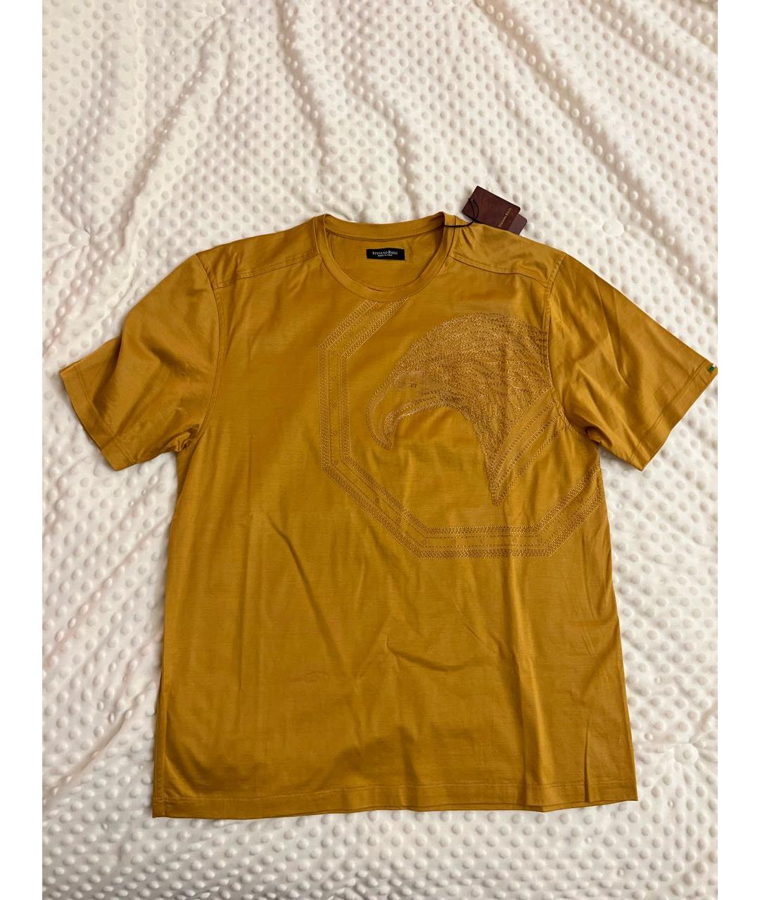 STEFANO RICCI Горчичная хлопковая футболка, фото 9