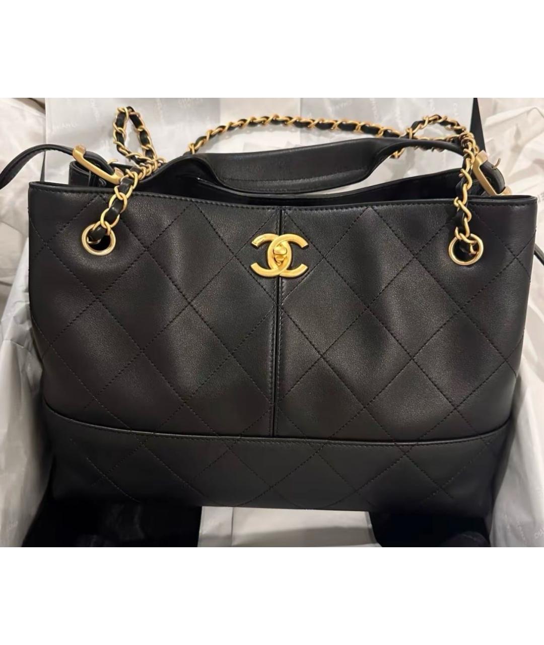 CHANEL Черная кожаная сумка тоут, фото 7
