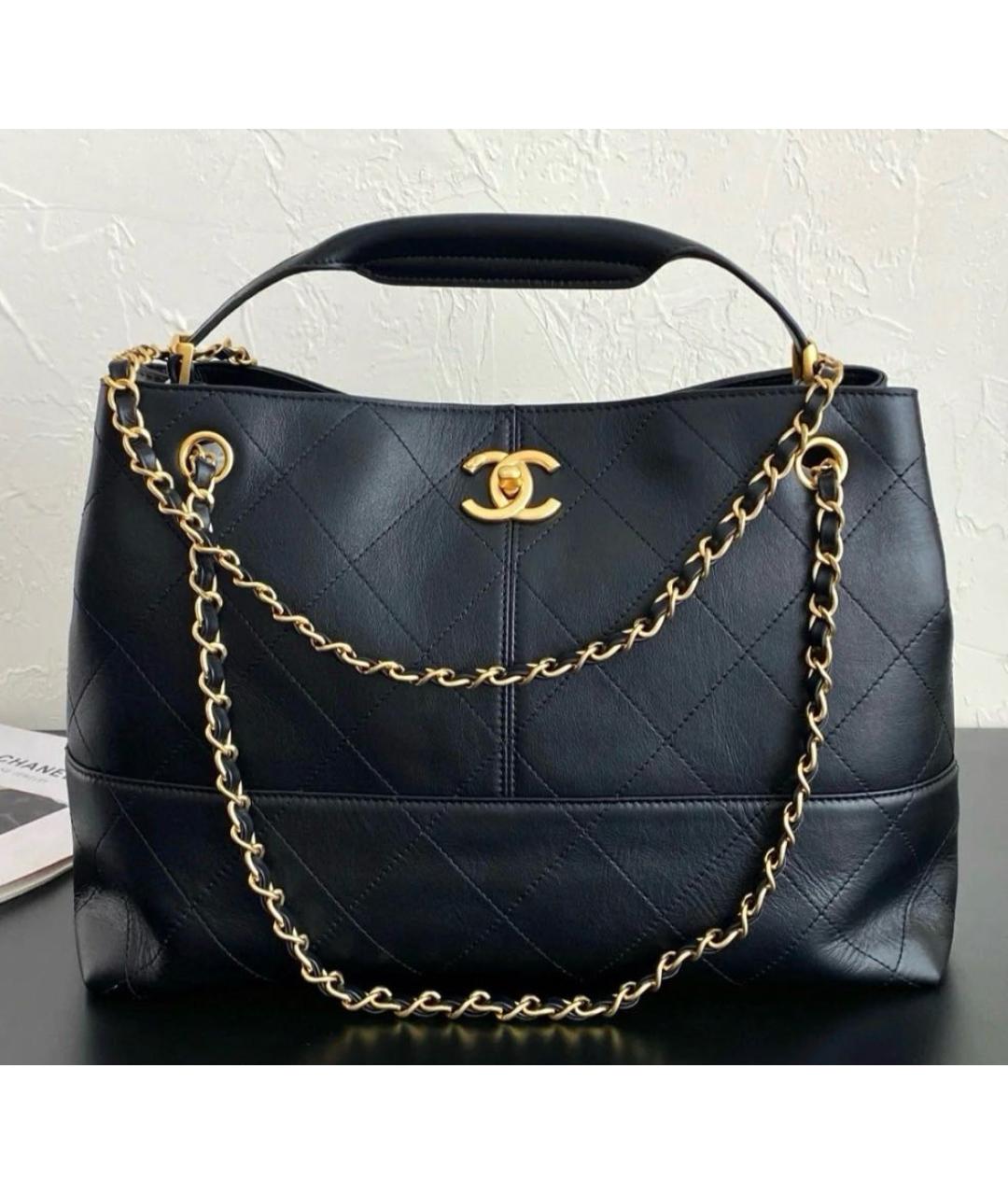 CHANEL Черная кожаная сумка тоут, фото 8