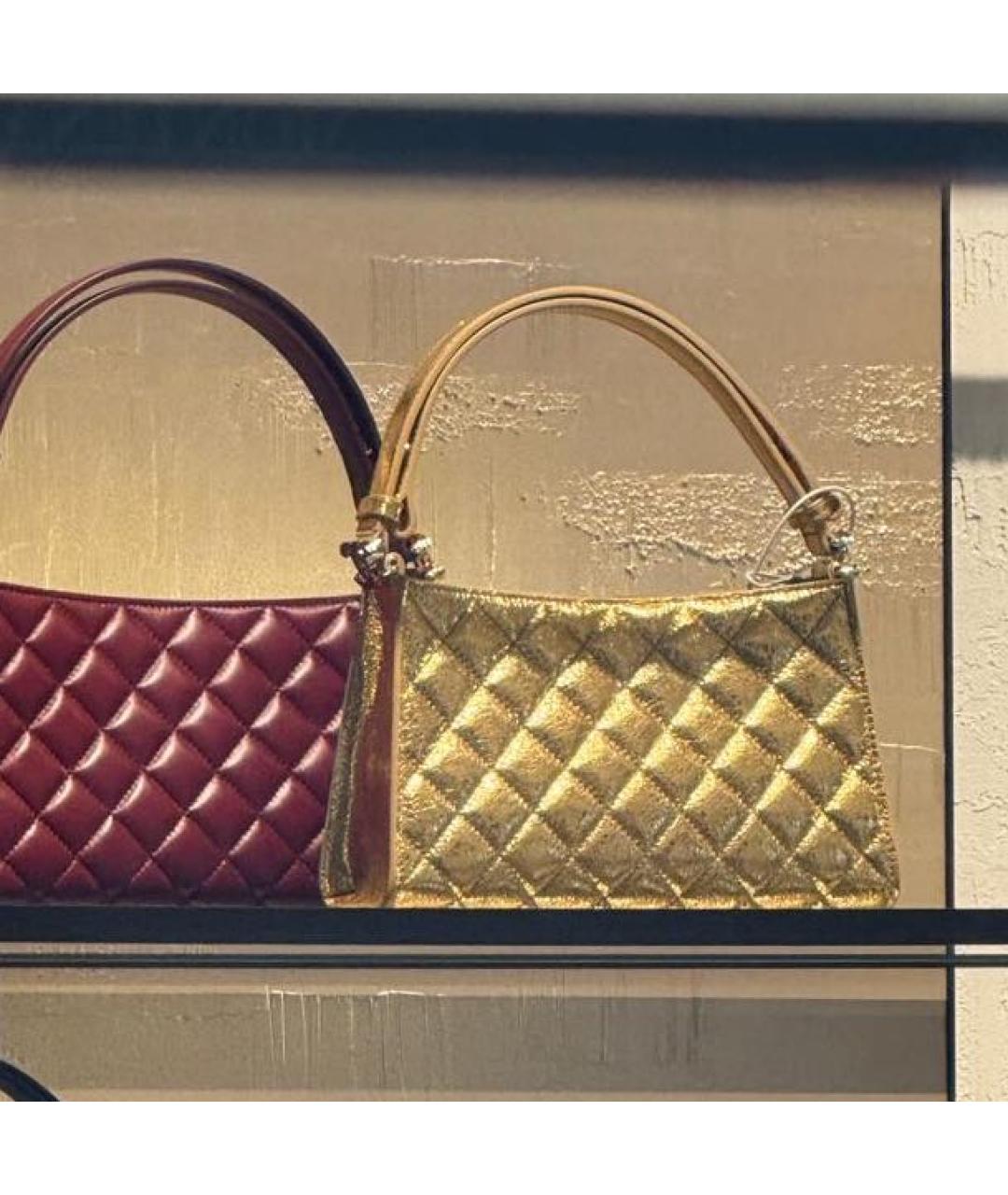 CHANEL Золотая кожаная сумка с короткими ручками, фото 2