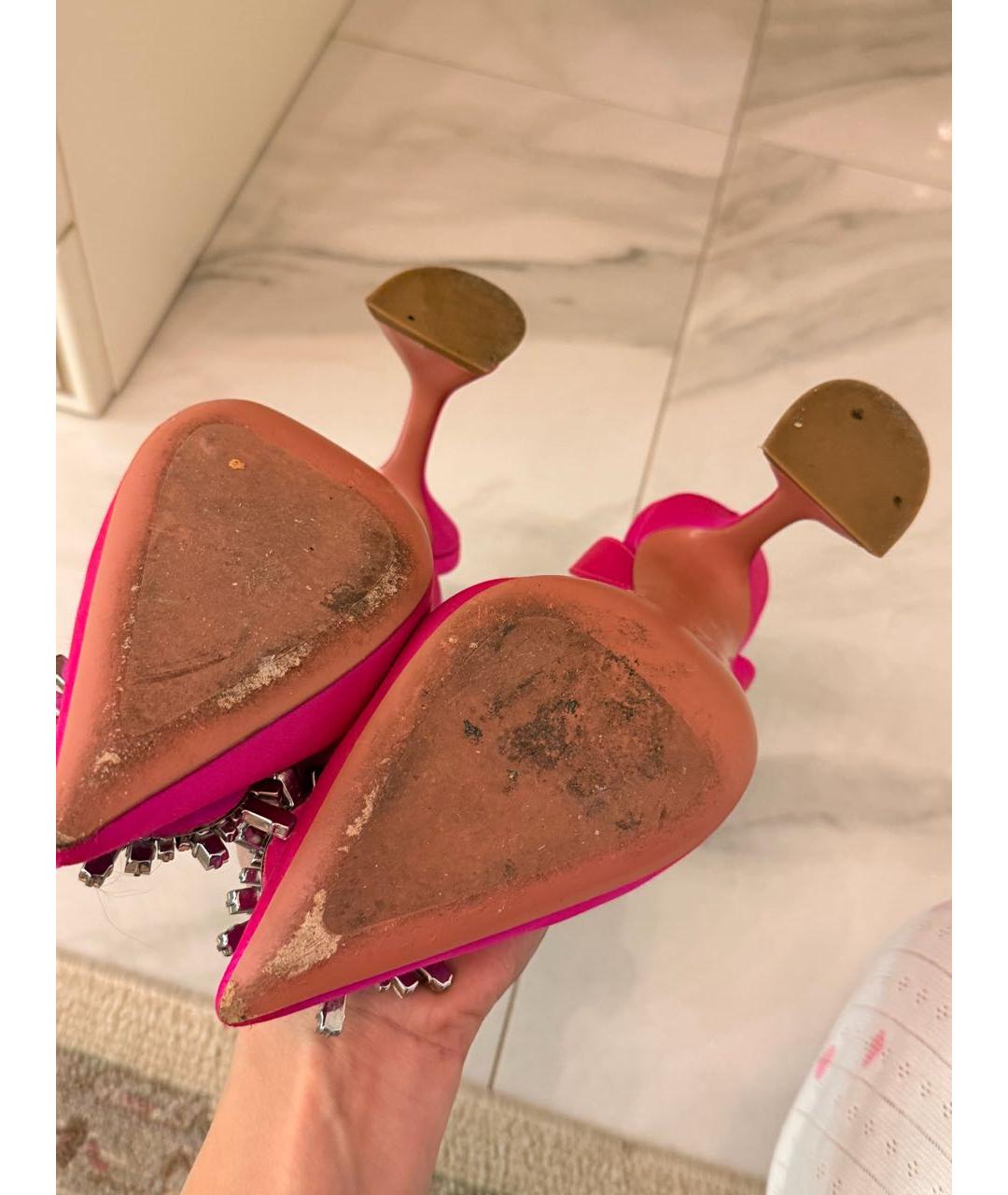 Amina Muaddi Фуксия текстильные туфли, фото 4