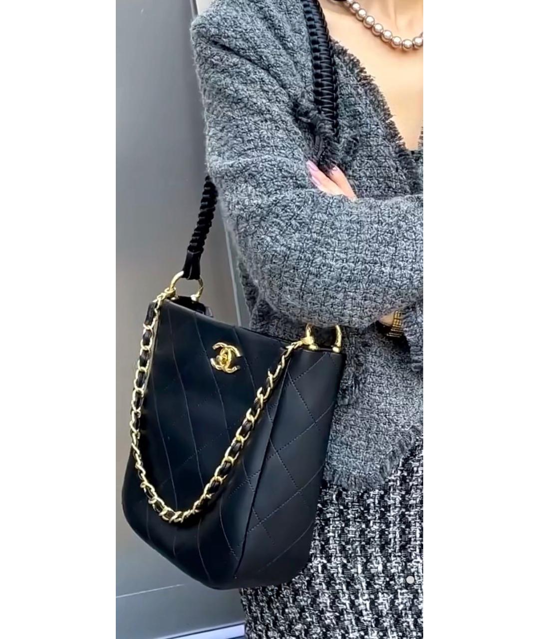 CHANEL Черная кожаная сумка через плечо, фото 7