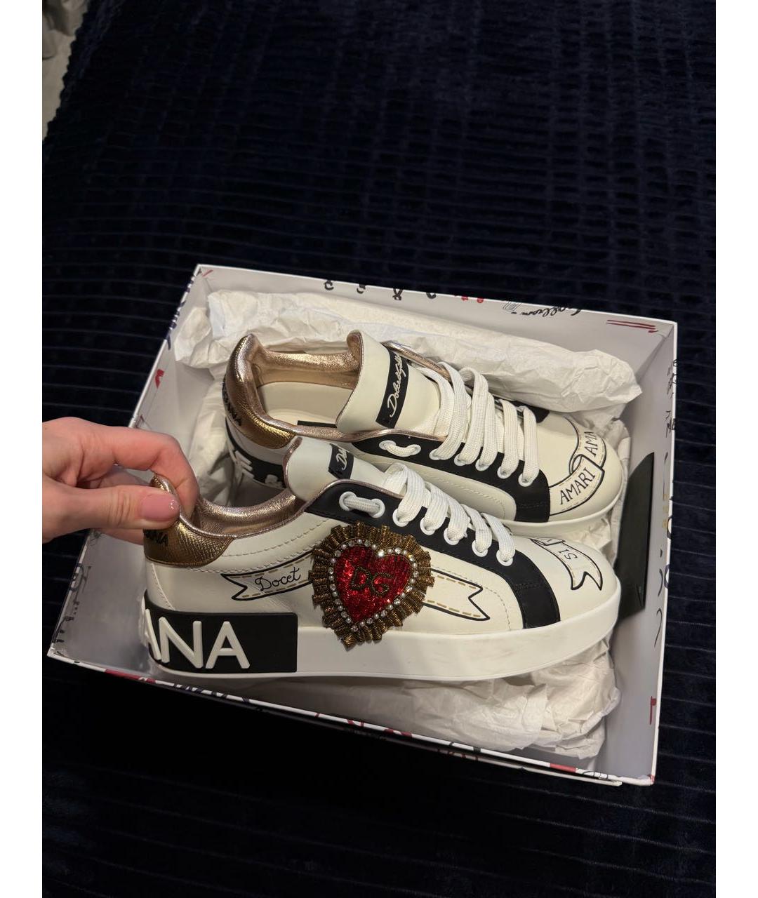 DOLCE&GABBANA Белые кожаные кеды, фото 2