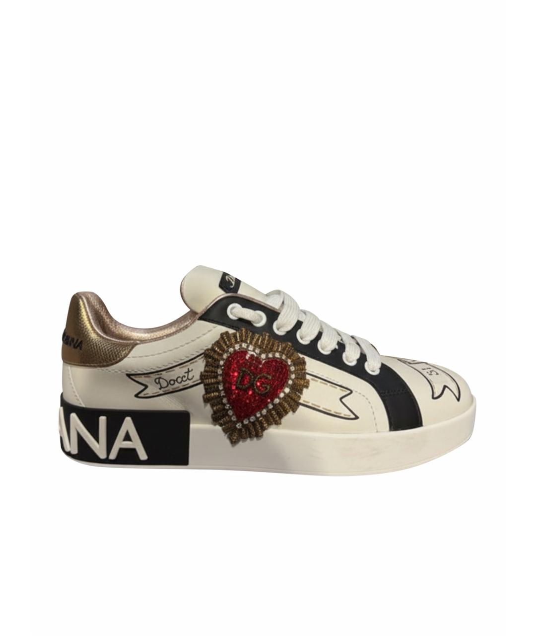 DOLCE&GABBANA Белые кожаные кеды, фото 1