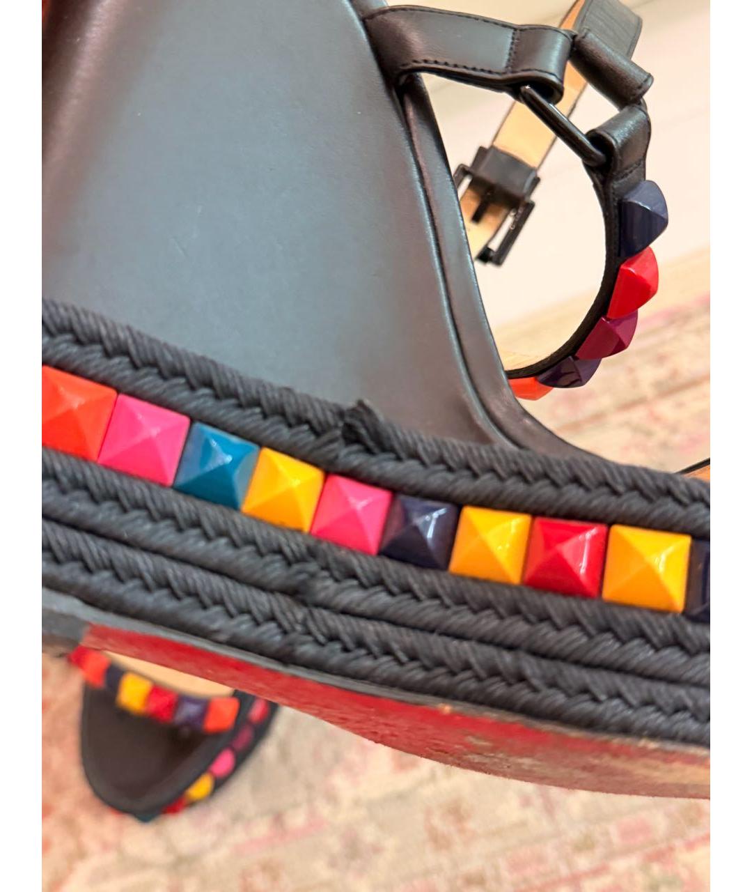 CHRISTIAN LOUBOUTIN Черные кожаные босоножки, фото 5