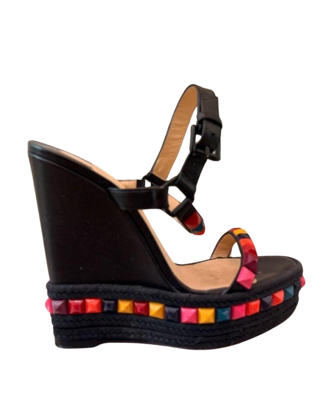 CHRISTIAN LOUBOUTIN Черные кожаные босоножки, фото 1