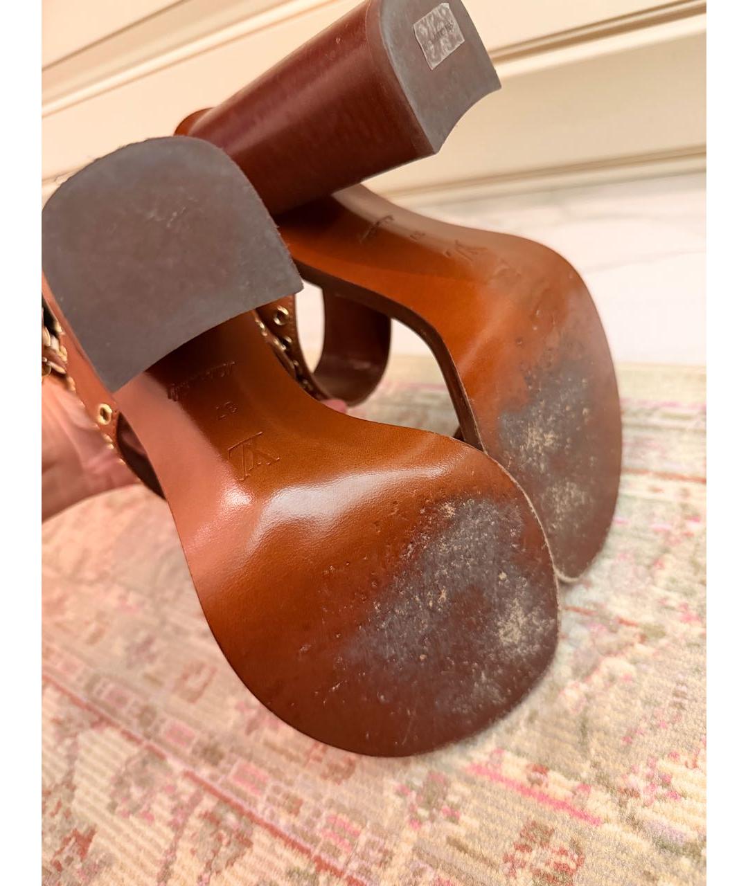 LOUIS VUITTON Коричневые кожаные босоножки, фото 7