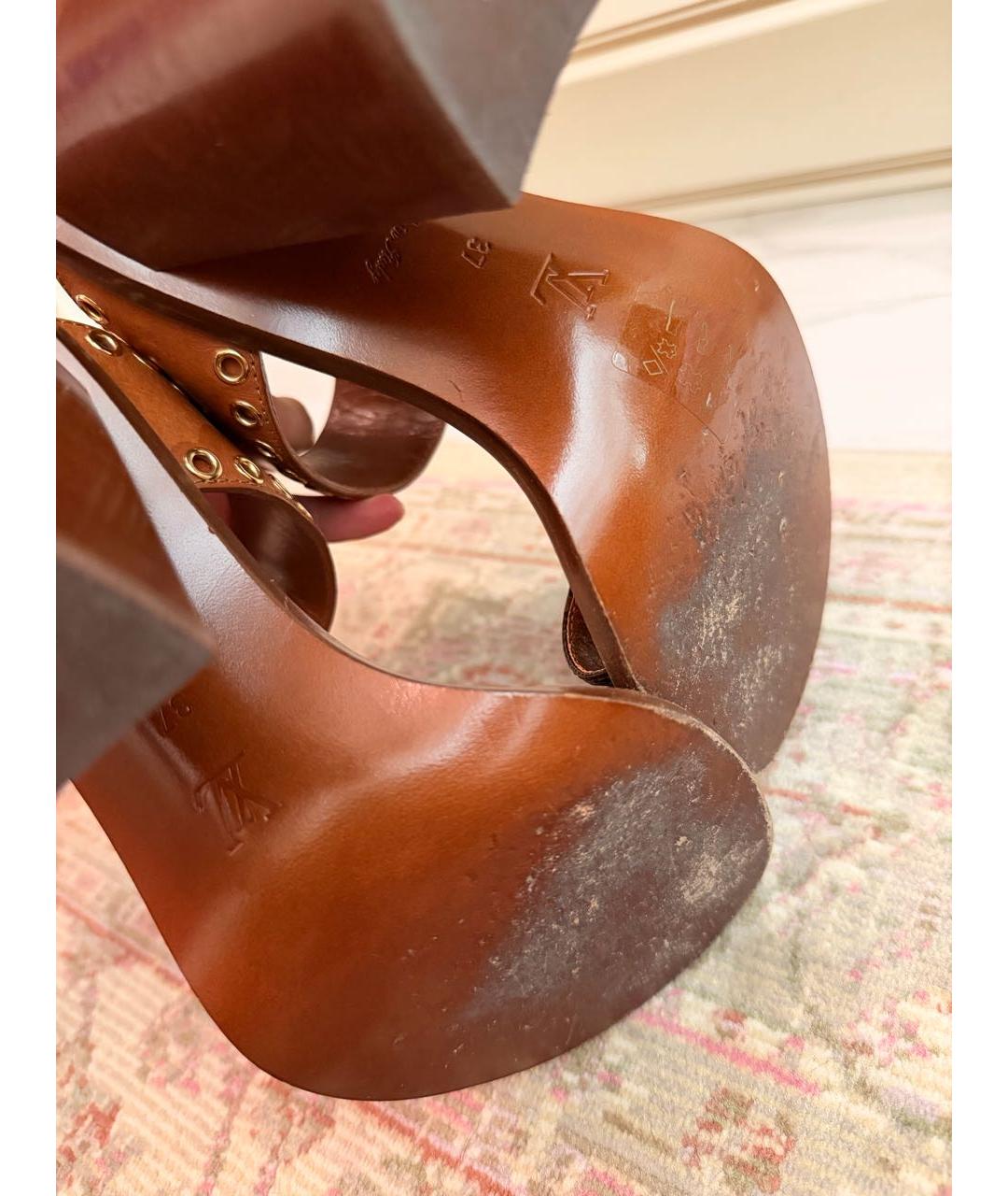 LOUIS VUITTON Коричневые кожаные босоножки, фото 8