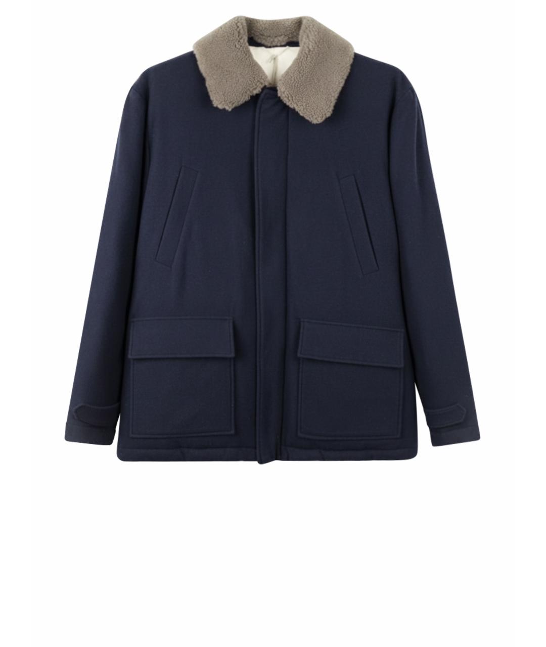 ELEVENTY Темно-синяя шерстяная дубленка/шуба, фото 5