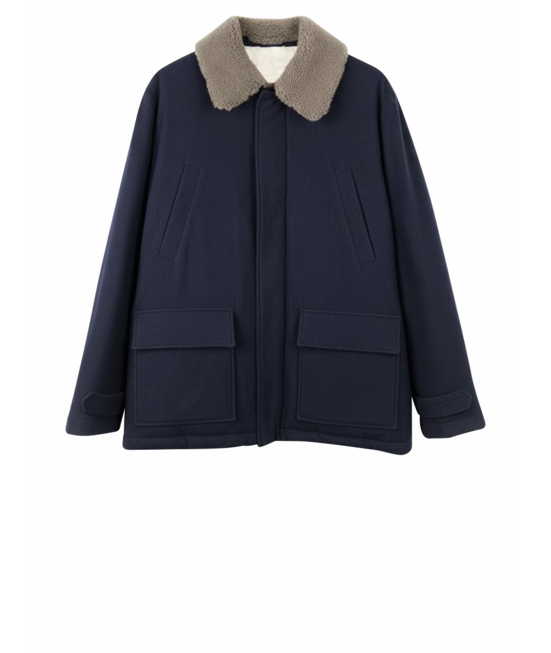 ELEVENTY Темно-синяя шерстяная дубленка/шуба, фото 1