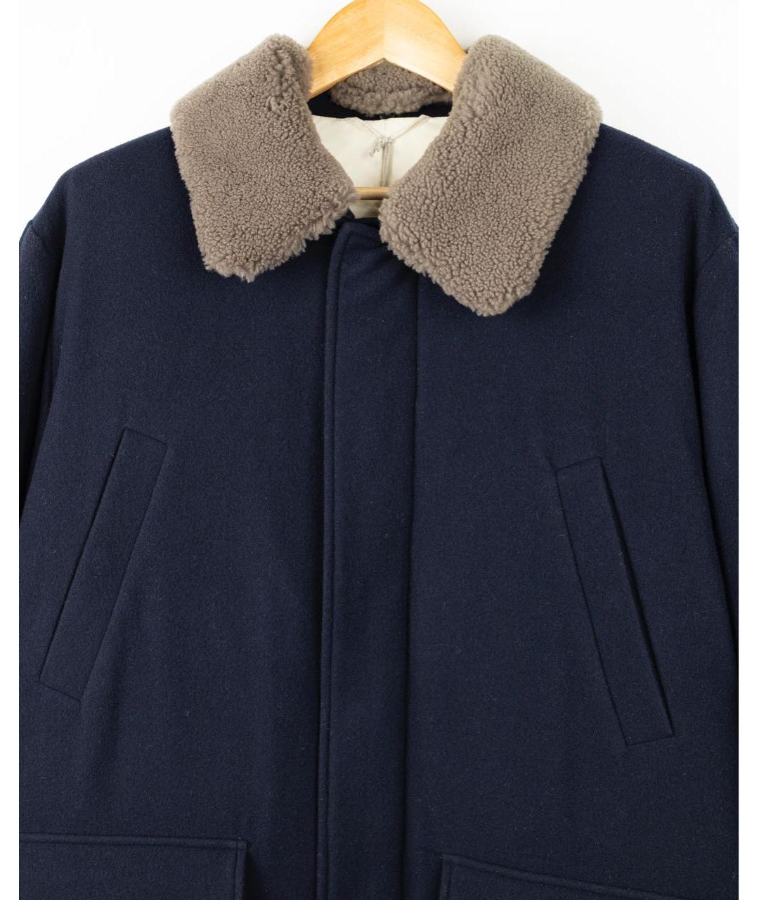 ELEVENTY Темно-синяя шерстяная дубленка/шуба, фото 3