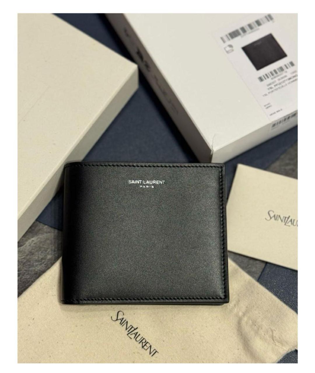 SAINT LAURENT Черный кожаный кошелек, фото 4