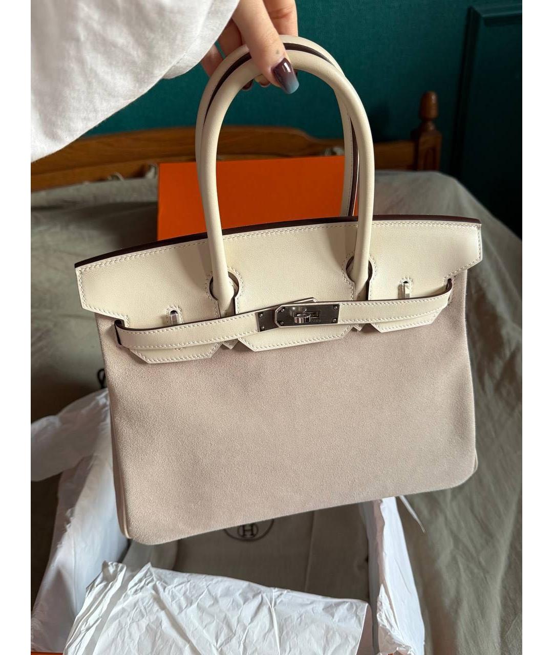 HERMES Бежевая кожаная сумка с короткими ручками, фото 3