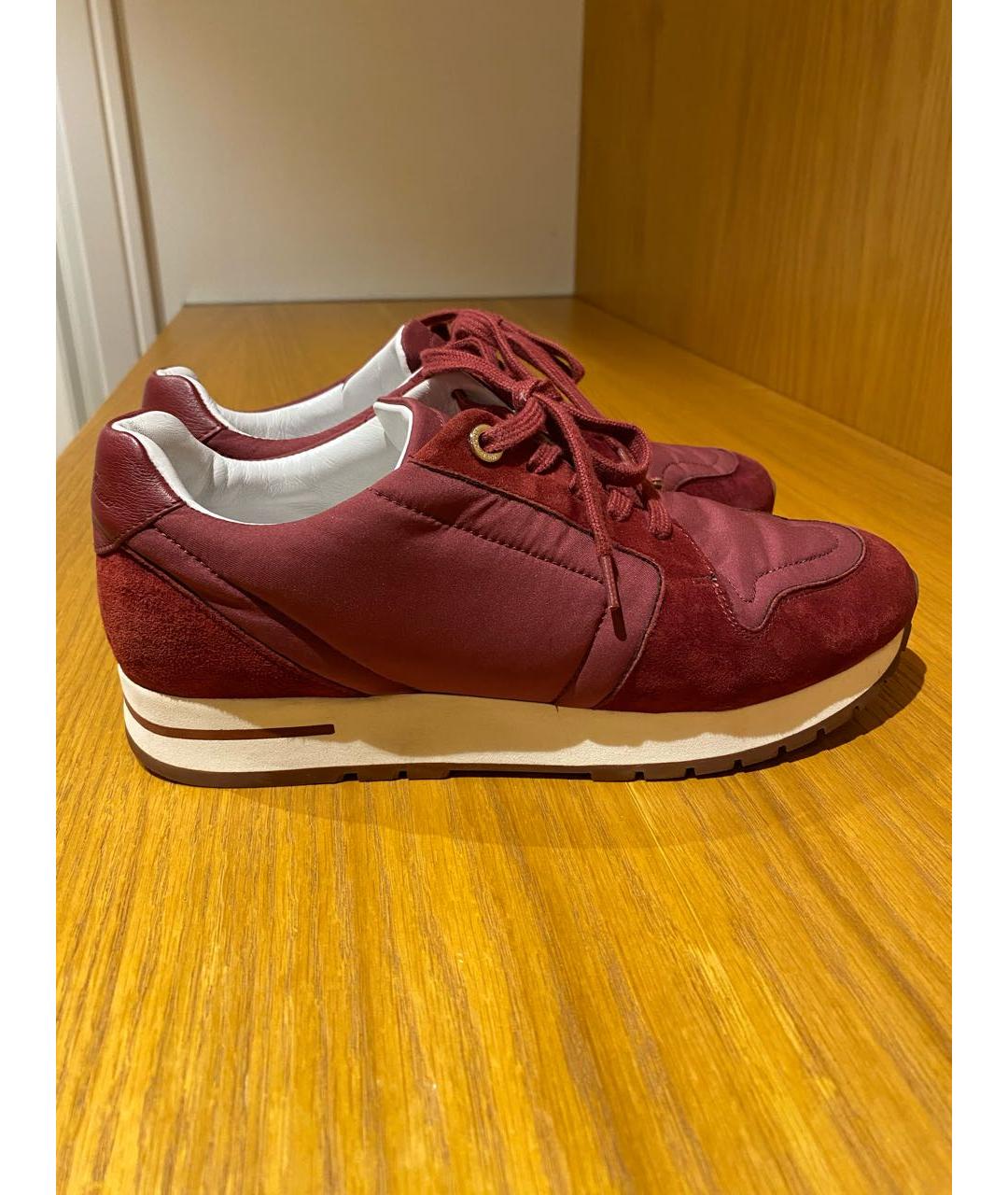 LORO PIANA Бордовые кожаные кроссовки, фото 3