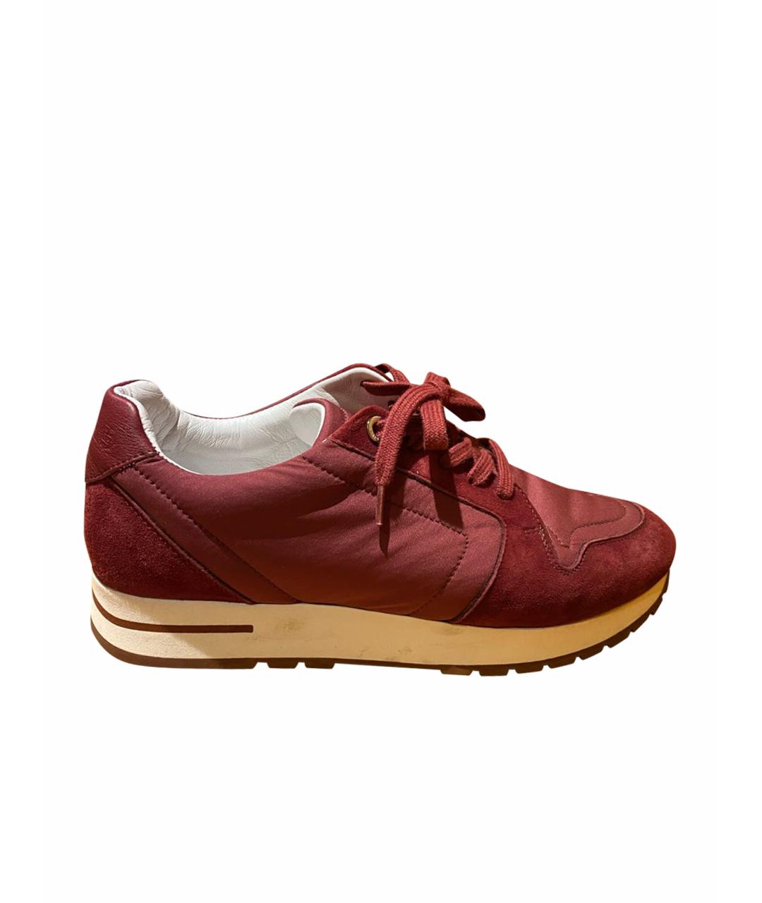 LORO PIANA Бордовые кожаные кроссовки, фото 1