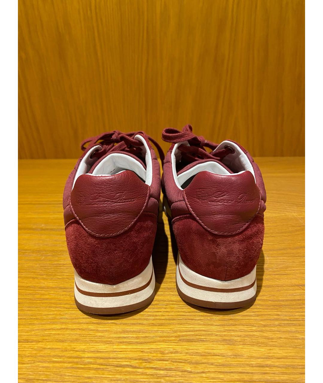 LORO PIANA Бордовые кожаные кроссовки, фото 2