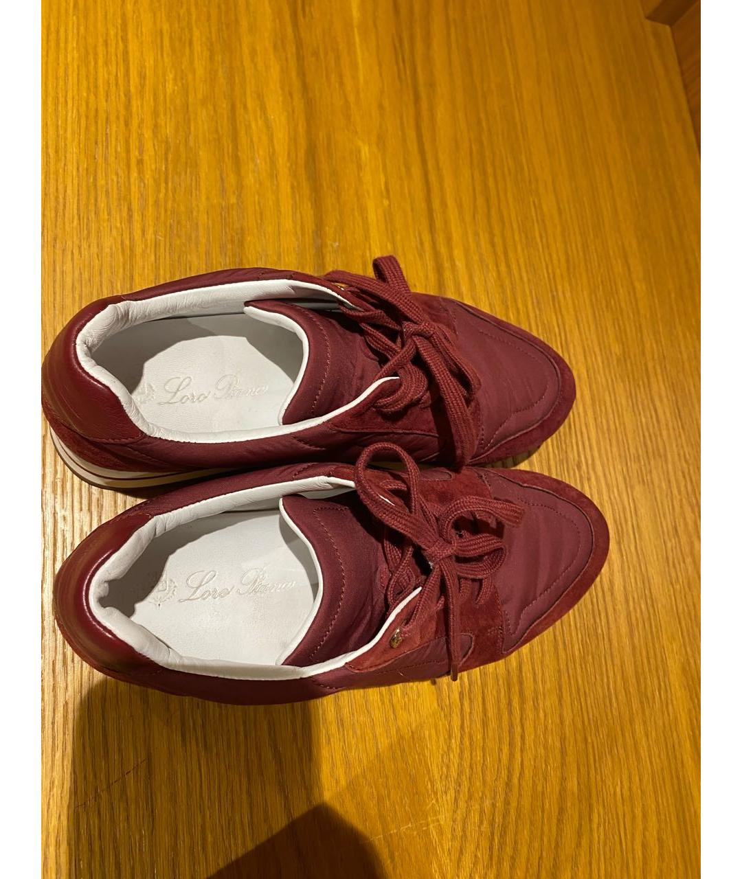 LORO PIANA Бордовые кожаные кроссовки, фото 4