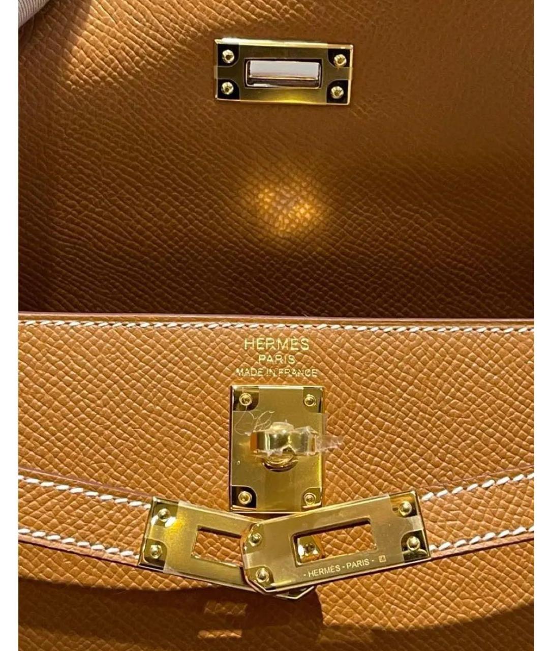 HERMES Коричневая кожаная сумка с короткими ручками, фото 4