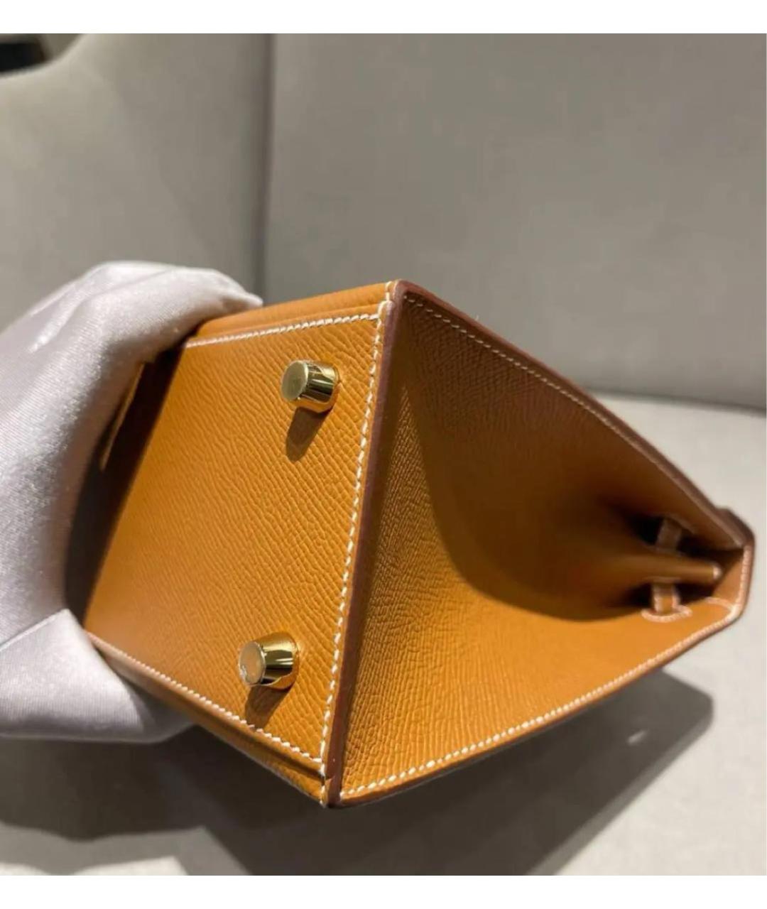 HERMES Коричневая кожаная сумка с короткими ручками, фото 3