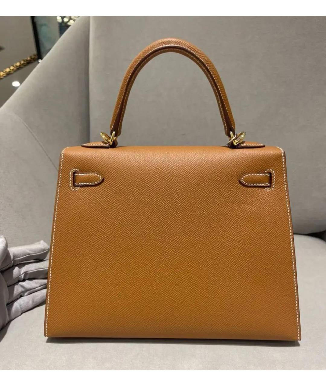 HERMES Коричневая кожаная сумка с короткими ручками, фото 2