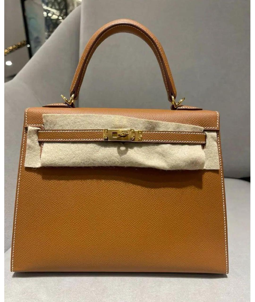 HERMES Коричневая кожаная сумка с короткими ручками, фото 5