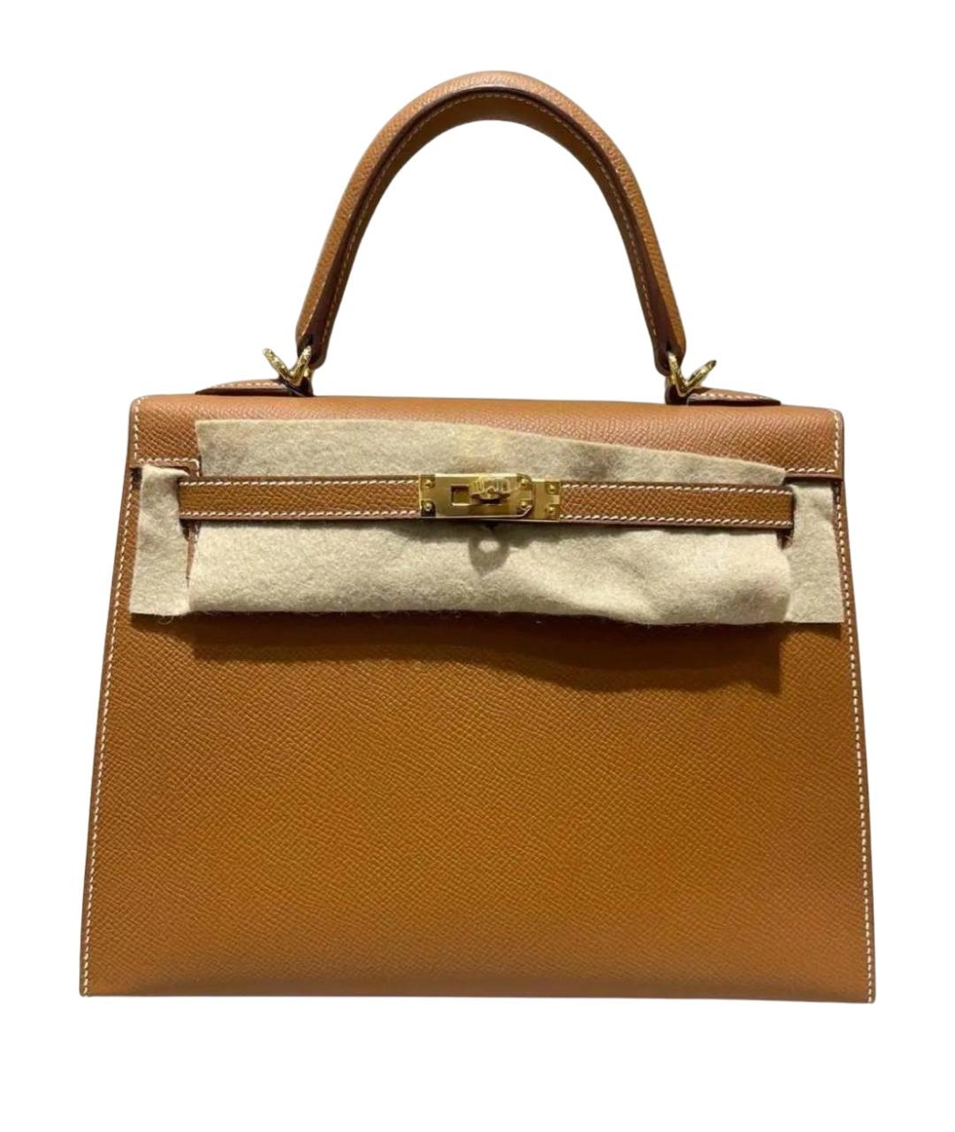 HERMES Коричневая кожаная сумка с короткими ручками, фото 1