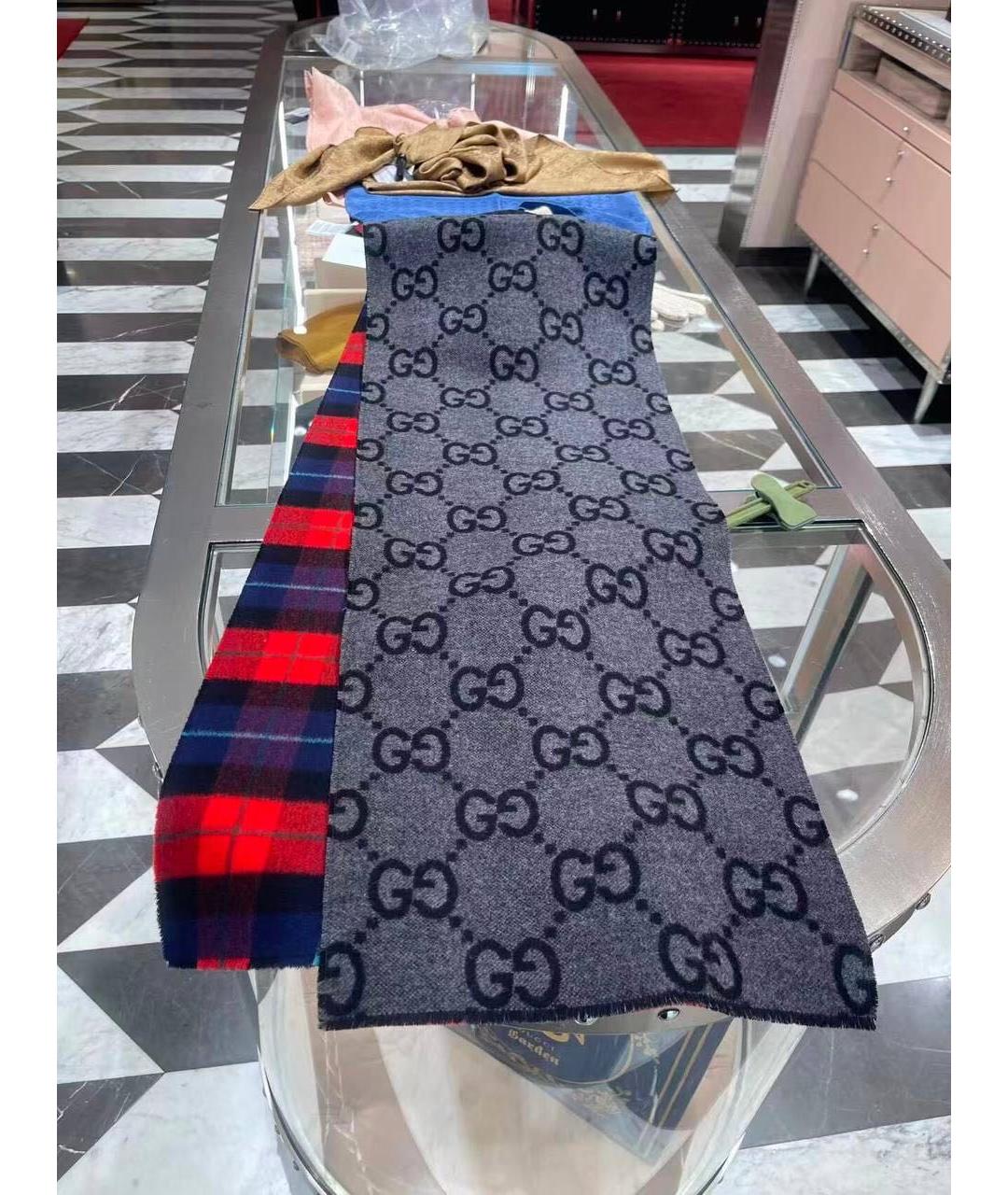 GUCCI Красный шерстяной шарф, фото 3