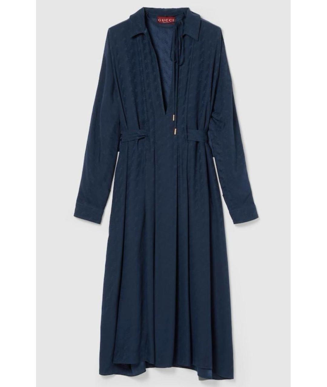GUCCI Темно-синее шелковое повседневное платье, фото 7
