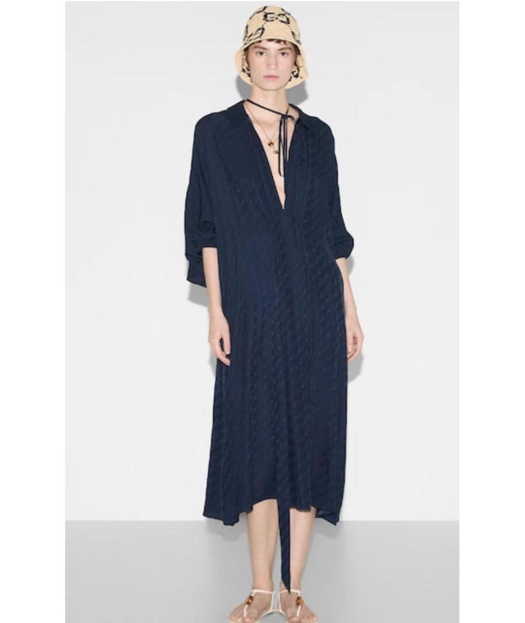 GUCCI Темно-синее шелковое повседневное платье, фото 6