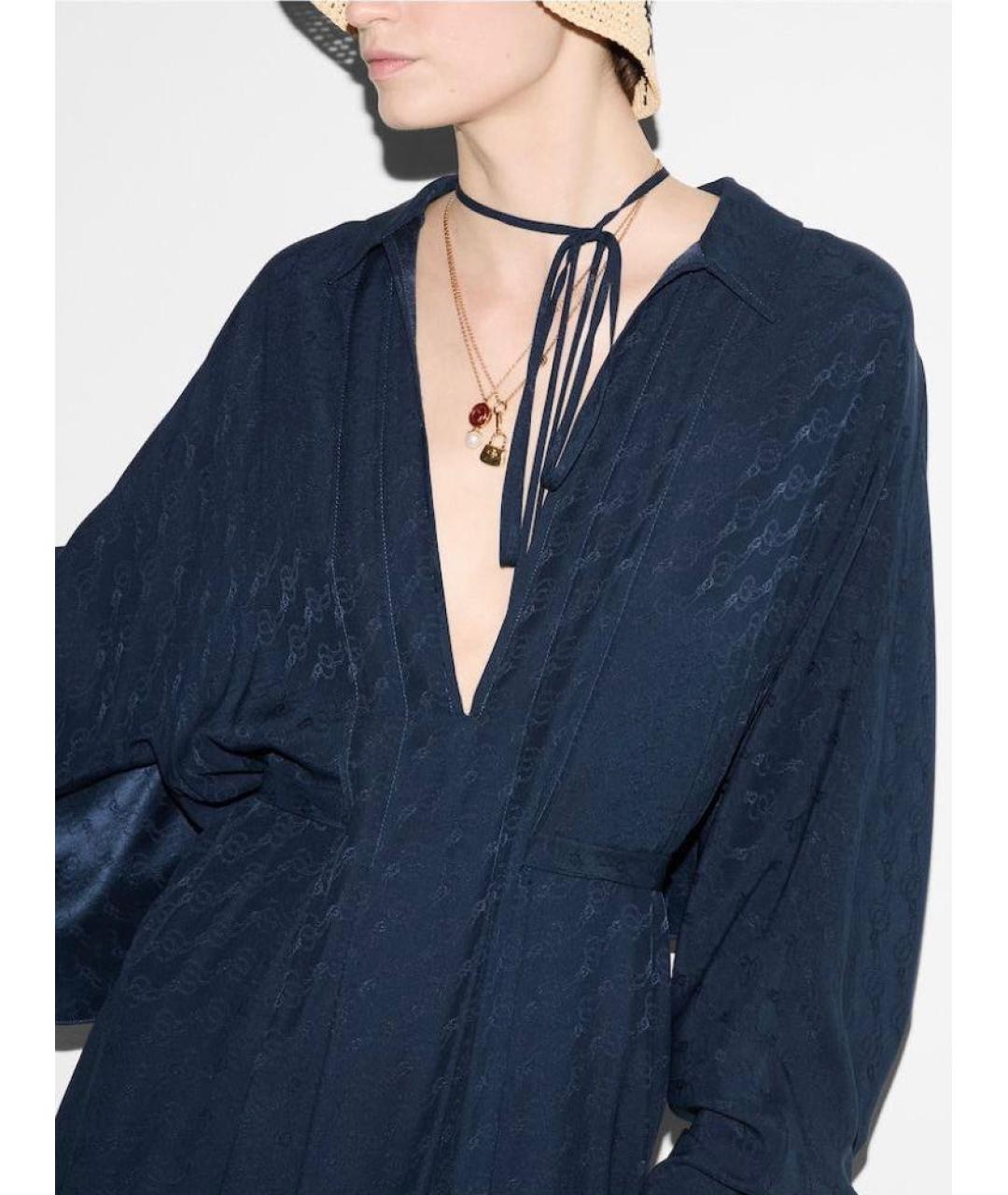 GUCCI Темно-синее шелковое повседневное платье, фото 4