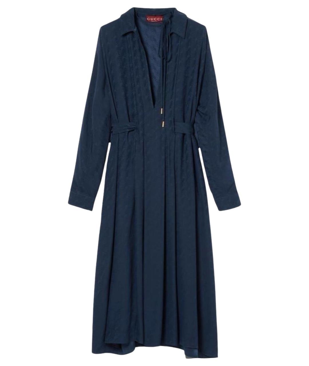 GUCCI Темно-синее шелковое повседневное платье, фото 1