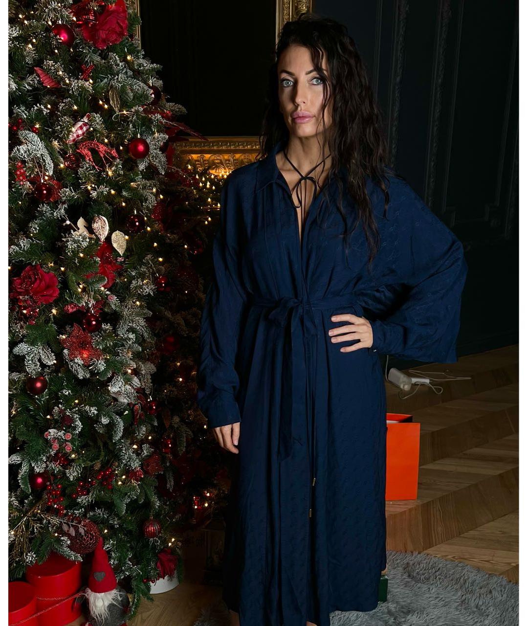 GUCCI Темно-синее шелковое повседневное платье, фото 8