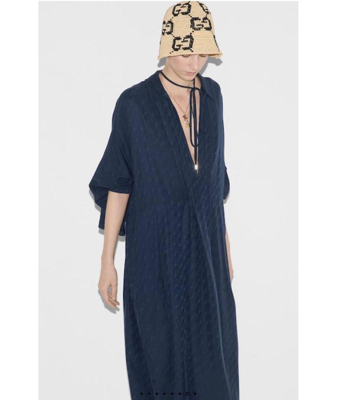 GUCCI Темно-синее шелковое повседневное платье, фото 5