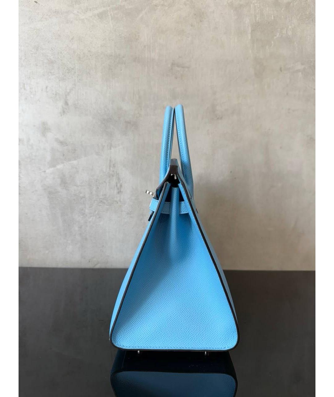 HERMES Голубая кожаная сумка с короткими ручками, фото 3