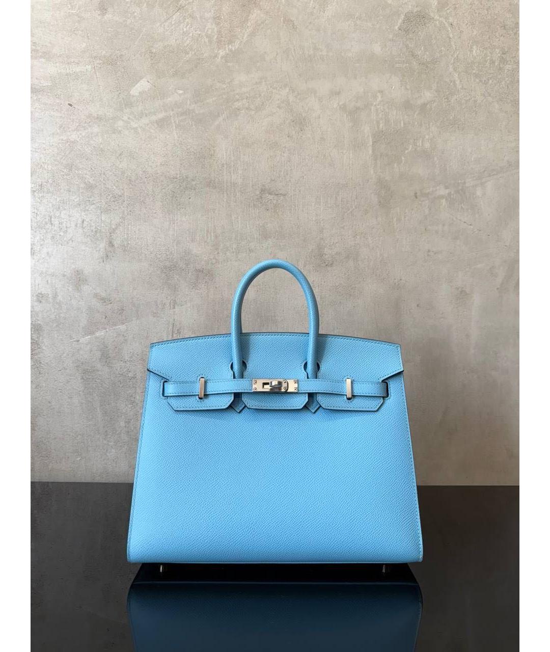 HERMES Голубая кожаная сумка с короткими ручками, фото 6